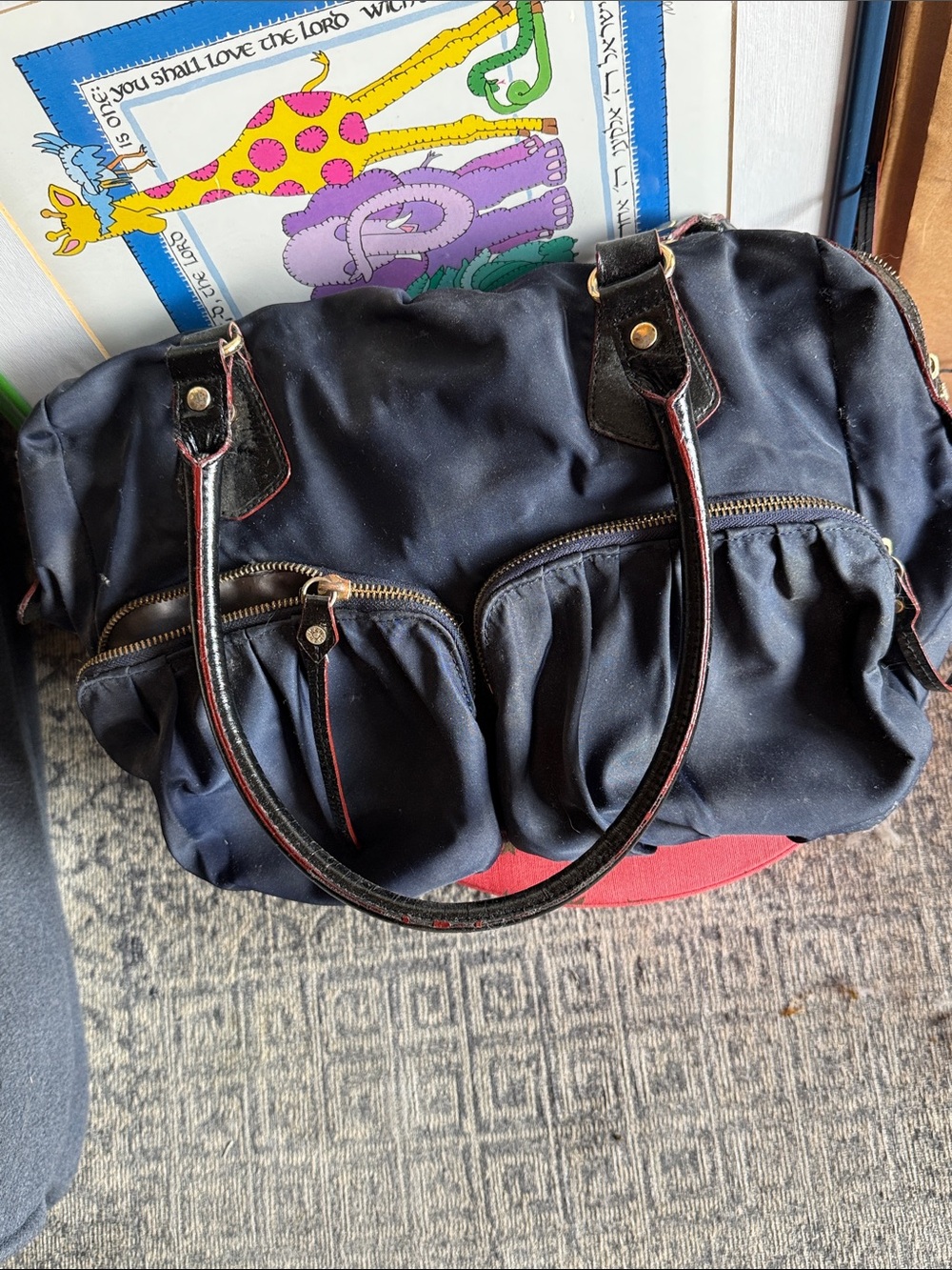 MZ Wallace Blue Nylon Tote with Front Zip Pockets